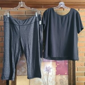Plus Size Activewear Black Top and Patterned Capris